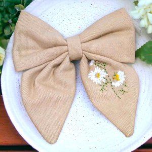 Beige Linen Hair Bow